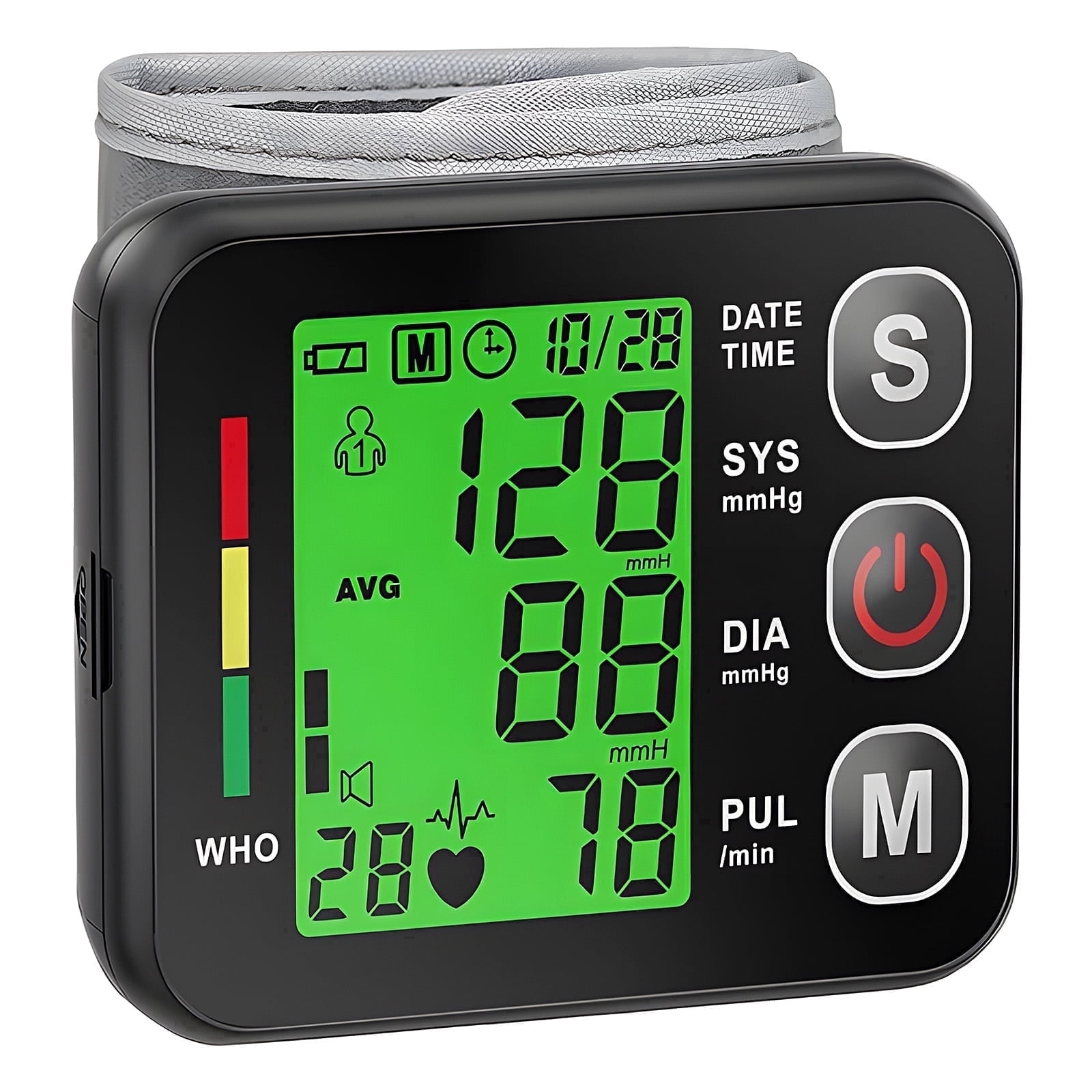 ZIQING Adult Wrist BP Monitor, Rechargeable, Large LED Screen, Dual Users 99 Groups Memory for Home & Seniors
