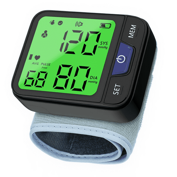 Wrist Blood Pressure Monitor Large LCD Display BP Machine Adjustable Cuff Automatic 2x120 measurements with Carrying Case for Home Use