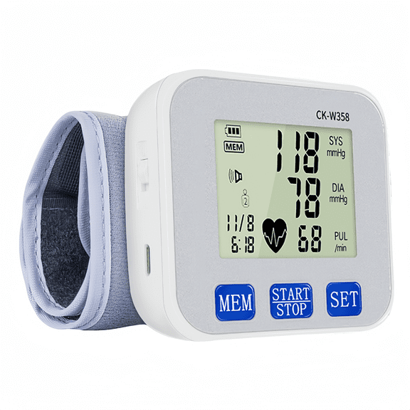 Wrist Blood Pressure Monitor, Portable Digital BP Machine with Voice Broadcast, Dual-User 180 Memory, For Home Travel Office Use