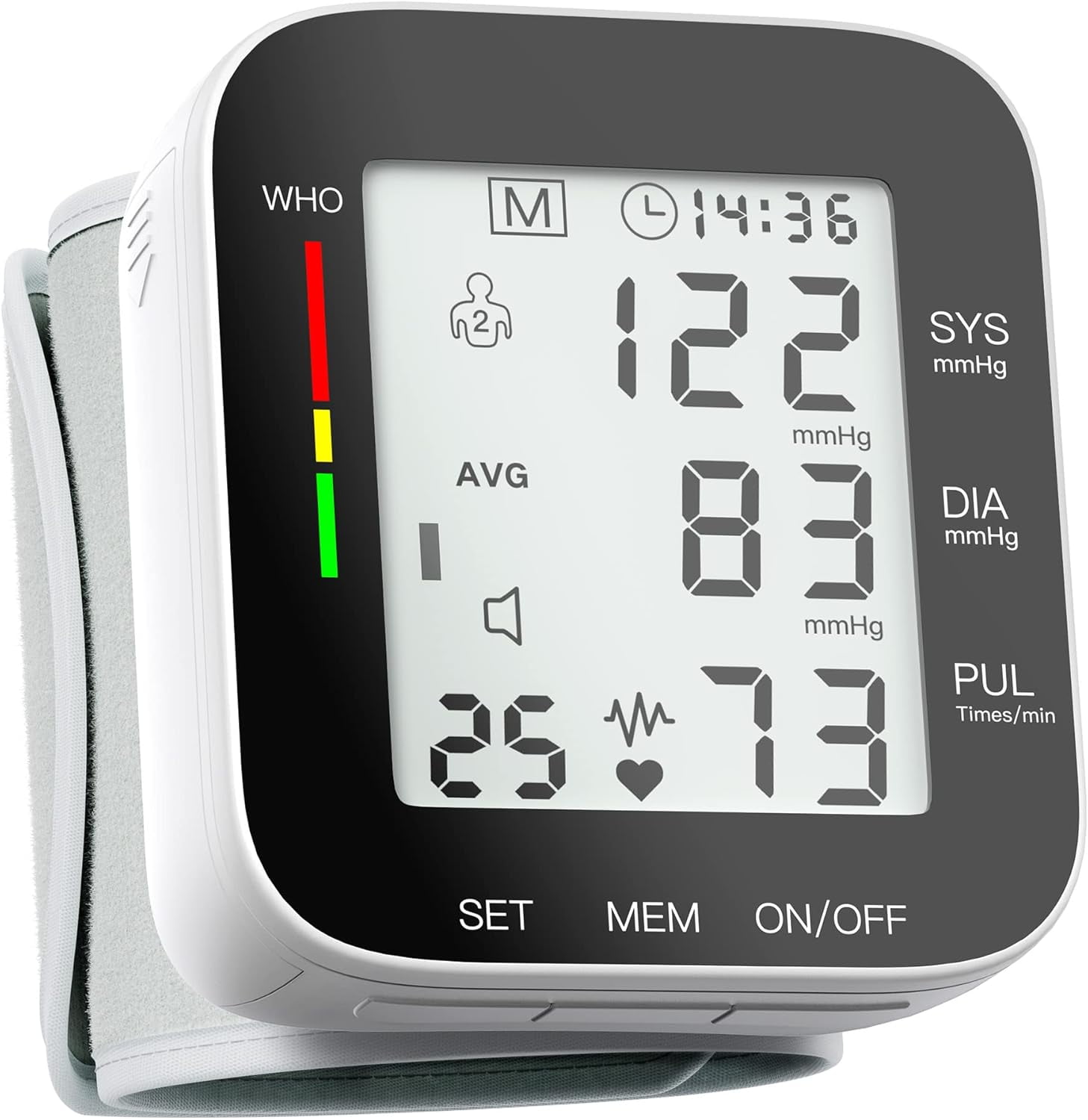 Automatic Wrist Blood Pressure Monitor Adjustable Cuff Portable BP Cuff Accurate Digital Heart Rate Large LCD Talking Monitor Home Travel