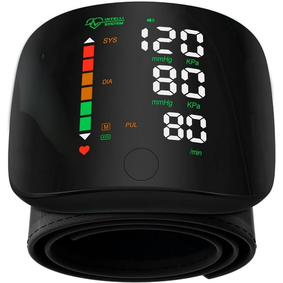 Wrist Blood Pressure Monitors for Home Use with LED Curved Screen, Rechargeable, One-Button Switch Voice and User, Easy to Use, 5.31-9.25inch Wrist Blood Pressure Cuff, with Storage
