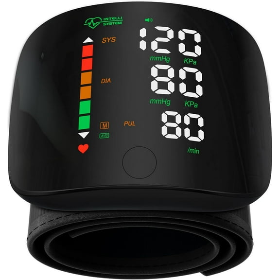 Wrist Blood Pressure Monitors for Home Use with LED Curved Screen, Rechargeable, One-Button Switch Voice and User, Easy to Use, 5.31-9.25inch Wrist Blood Pressure Cuff, with Storage