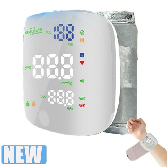 Wrist Blood Pressure Monitors, Rechargeable Blood Pressure Cuff with Large LED Screen - 2 * 99 Sets of Memory, One-Button Turn On/Off Voice & Switch User
