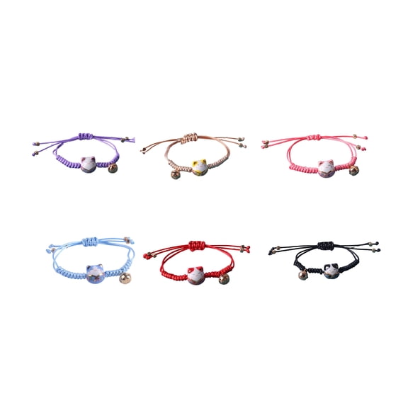 Wrist Bracelet Ceramic Cat Decor Small Bell Hand Made Adjustable Ornamental Decorate Temperament Braided Rope Charms String Bracelet Valentine's Day Life,Blue