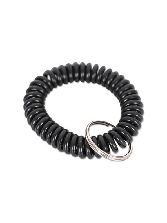 Wrist Coil Plus Key Ring Plastic, Black, 6/Pack
