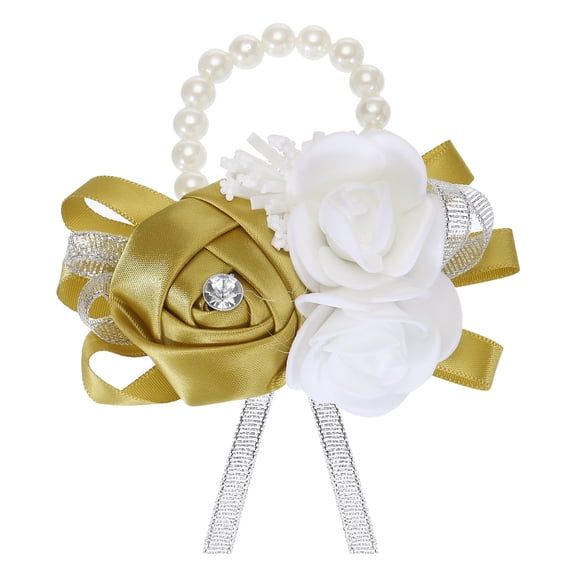 Wrist Corsage Artificial Flower Bracelets Rose Wrist Bride Groom Decorative for Wedding Ceremony Prom Dark Yellow
