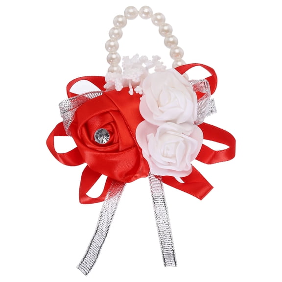 Wrist Corsage Artificial Flower Bracelets Rose Wrist Bride Groom Decorative for Wedding Ceremony Prom Red