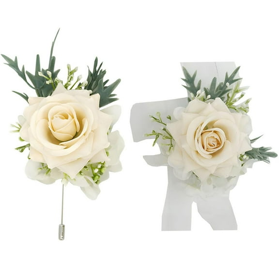 Wrist Corsage Wristlet and Boutonniere Set,Happon Rose Flower Wrist Corsage Boutonniere Set for Bridal Shower Wedding Artificial Roses Flower Prom Set of 2