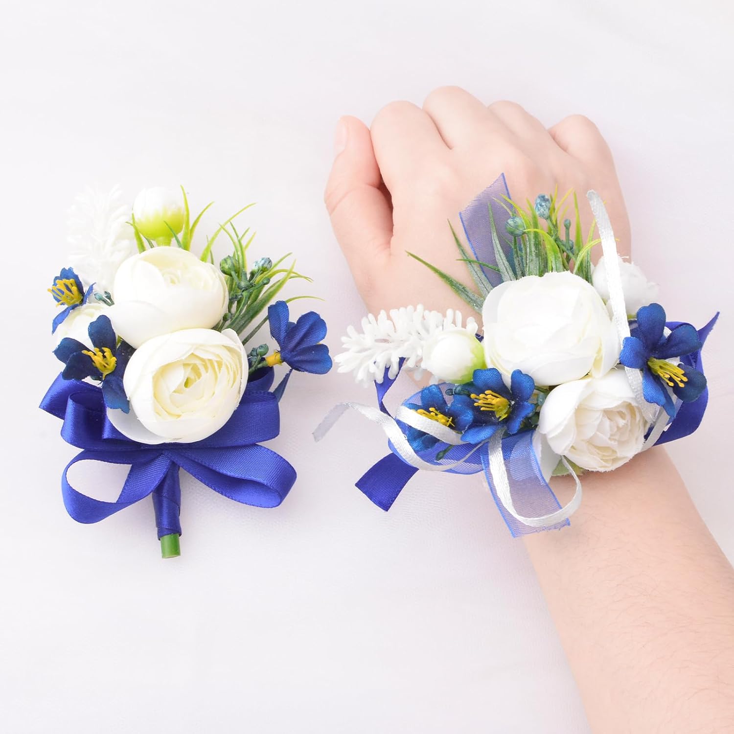 Wrist Corsage and Boutonniere Set, 1 Set Small White Rose Hand Flower