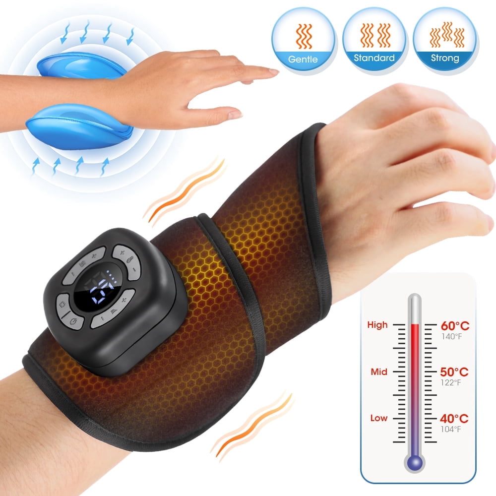 Wrist Hand Massage Heating Pad, Air Compression Wrist Massager with Adjustable Vibration and Heat, Cordless Heated Wrist Brace for Circulation - Left Right Hand