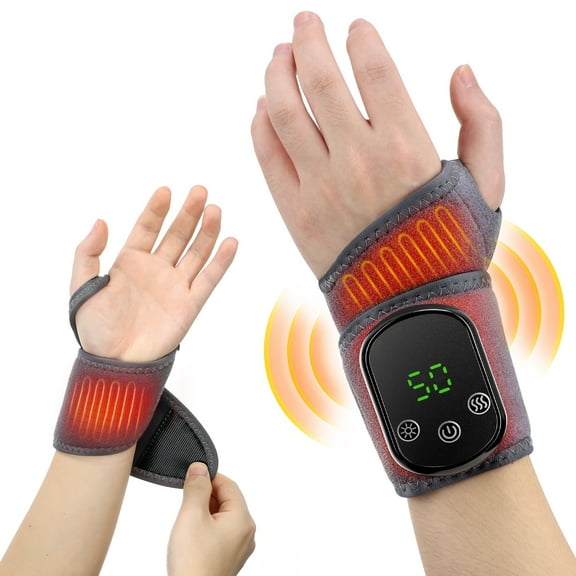 Heated Wristband, Heated Hand Wrap, Heating Pad for Wrist, Wrist Massager with 5 Heating & 3 Vibration Modes, 30min Auto Off, 1800mAh Battery for Relieve Wrist Tension, Gray