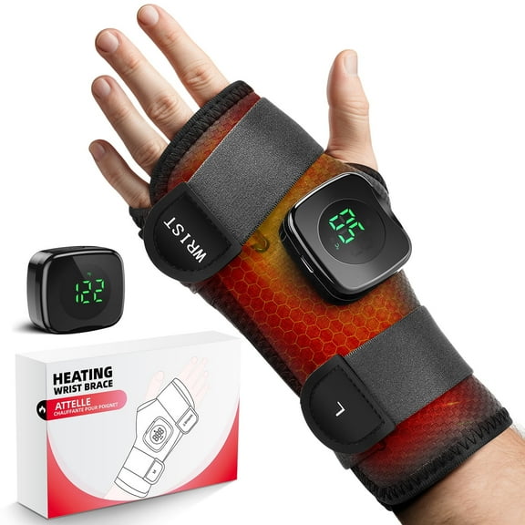 Wrist Heating Pad, Cordless Heated Wrap Brace, Heated Wrist Wrap with 3 Heat Levels, Hand Heating Pad, Hand Brace for Support,Gifts for Family, Travel Left Hand(Gray)