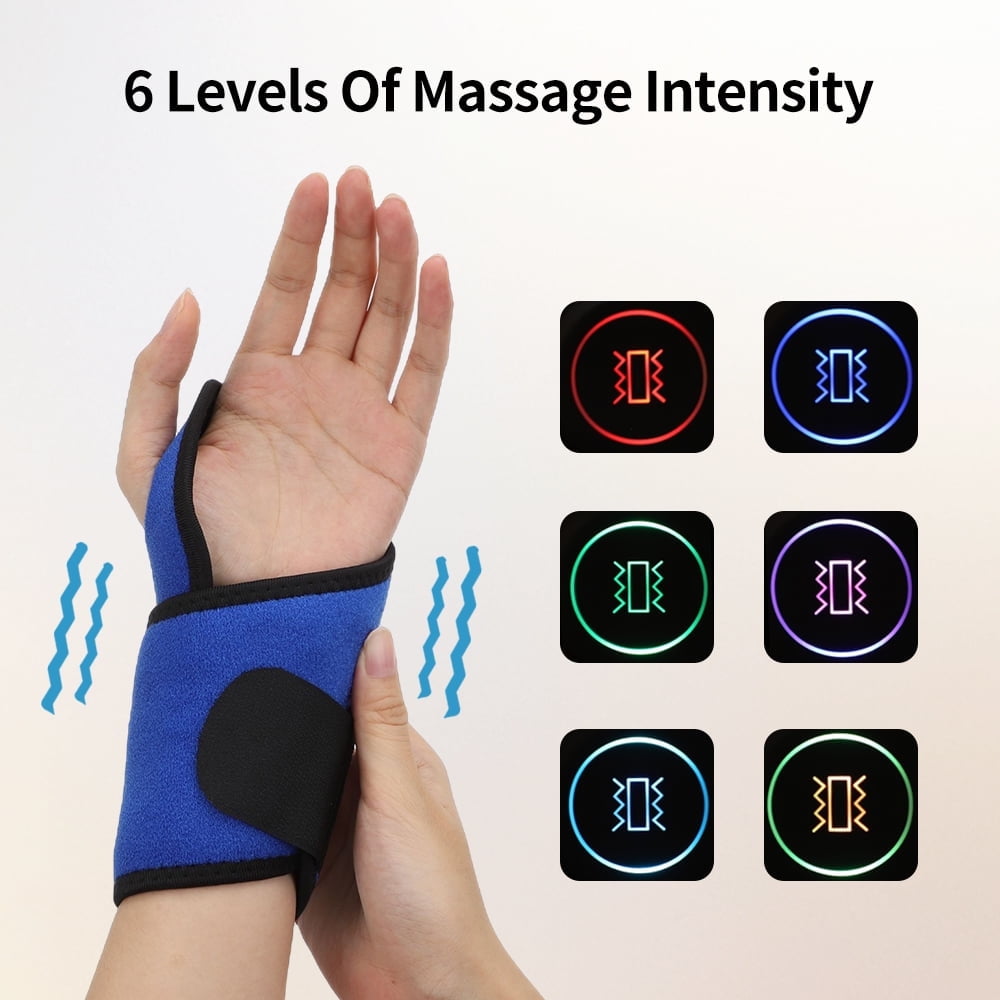 Blue Wrist Heating Pad Wrap with 6Speed Massage for Carpal Tunnel
