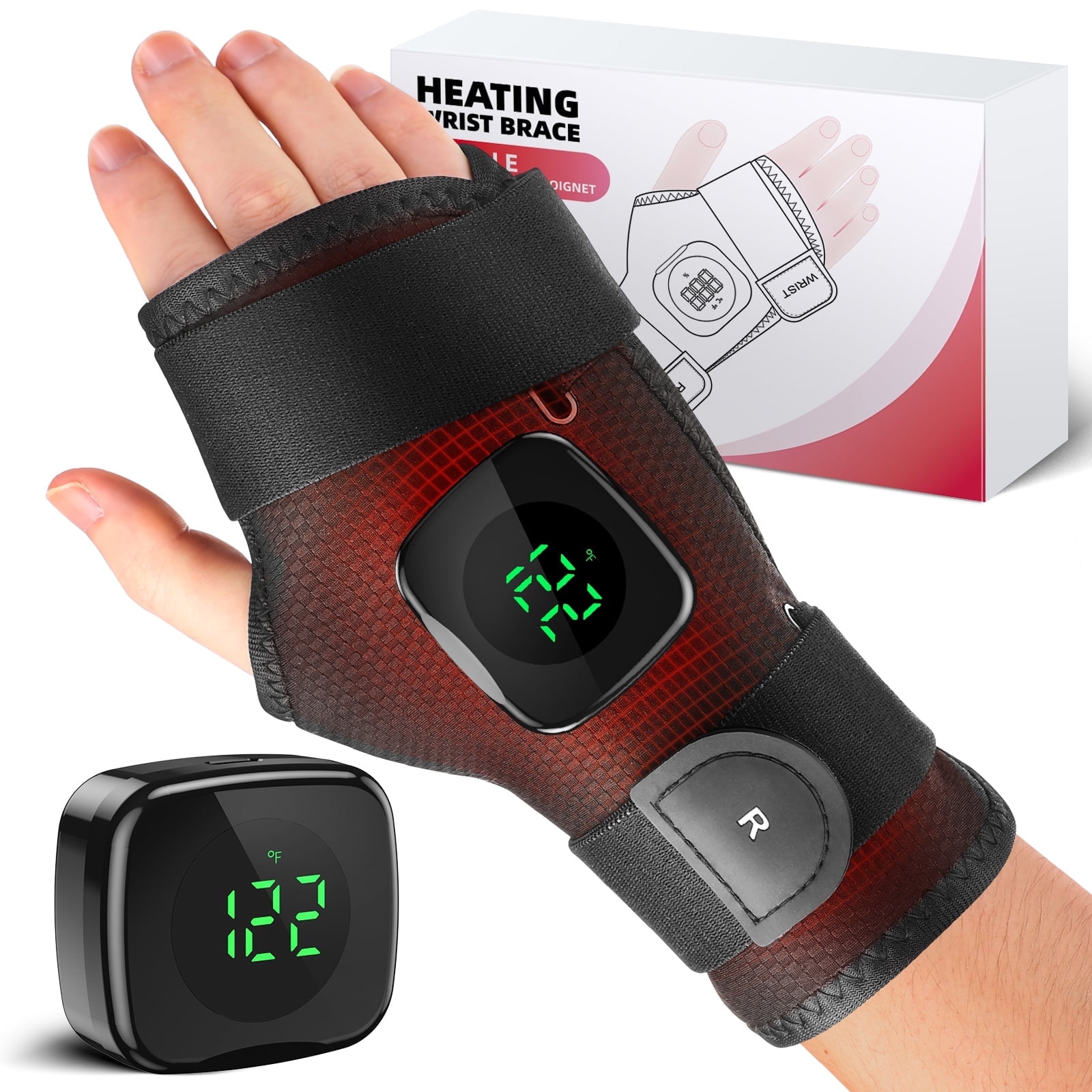 Wrist Heating Pad Wrap, Heated Wrist Brace, Cordless Heating Wrist Wrap , Hand Heating Pad,3 Heat Levels, Carpal Tunnel Relax, Gifts for Family, Travel,Right Hand,Black
