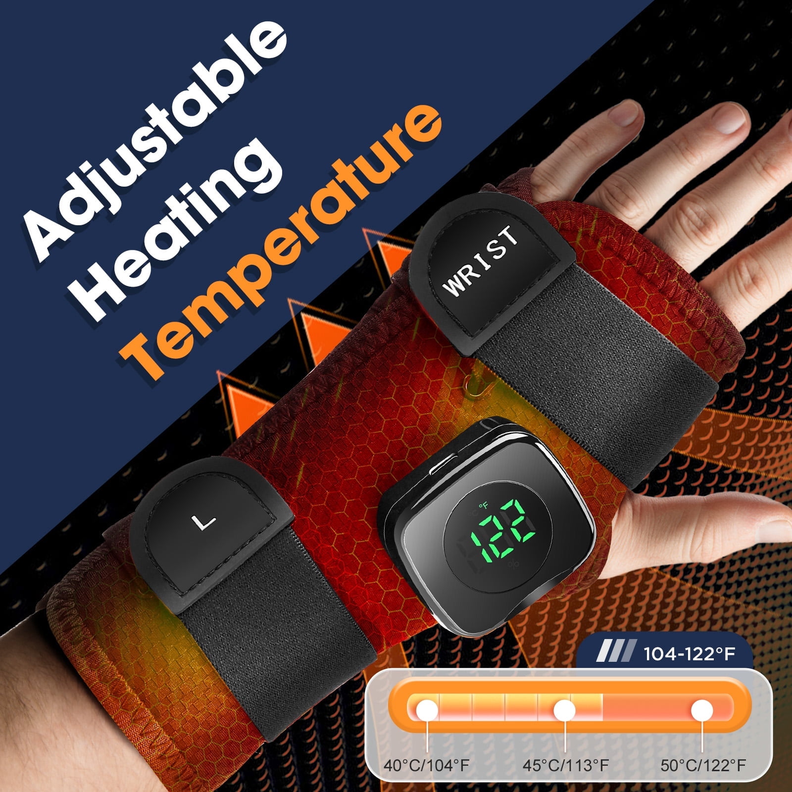 Flaremore Heated Wrist Wrap with Thumb Support, Adjustable Heating Pad for Carpal Tunnel Relief, Left Hand, One Size
