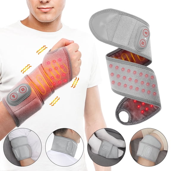 Wrist Heating Pad with Massage, Heated Hand Massager with 3 Heat & Vibration Levels, 3000mAh Battery Rechargeable for Arm Neck Calf, Light Gray