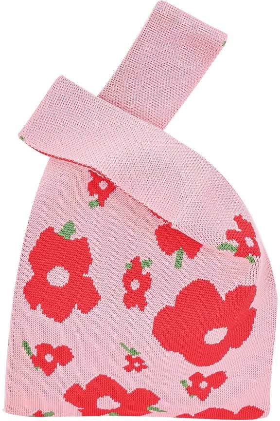 Wrist Knot Tote Bag Pouch Portable Knit Purse Crochet Bag, Mini Cute Wristlet Handbag for Women