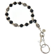 HIDDEN HOLLOW BEADS Wrist Lanyard, Beaded Women's Wristlet for Keys, Phone, ID Badge, Lightweight and Strong (Black)