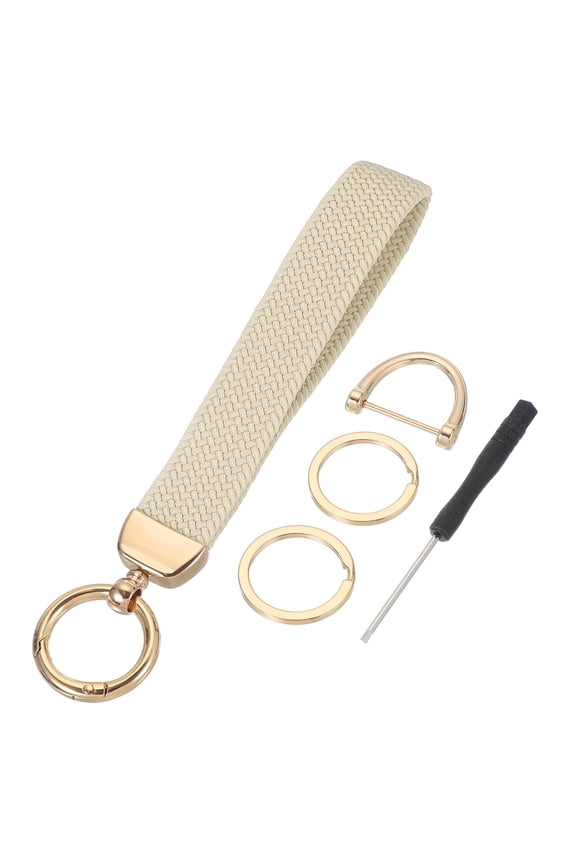 Wrist Lanyard Keychain, Stretchy Wristlet Strap Key Chain for Women Men, Cute Braided Keychains Holder for Car Keys Camera Wallet ID Badges Card, Beige