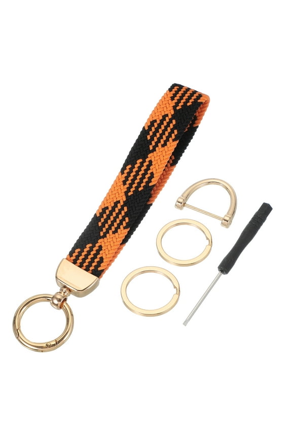 Wrist Lanyard Keychain, Stretchy Wristlet Strap Key Chain for Women Men, Cute Braided Keychains Holder for Car Keys Camera Wallet ID Badges Card, Orange Black