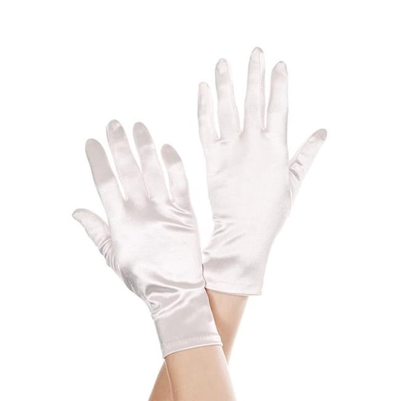 Wrist Length Satin Gloves, White