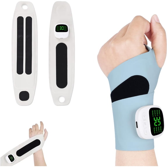 Wrist Massager for Carpal Tunnel and Arthritis Relief, Cordless Electric Hand Massager, Hand Heating Pad with 8 Modes, Ergonomic 360° Support for Typing Fatigue and Joint Discomfort (Blue)