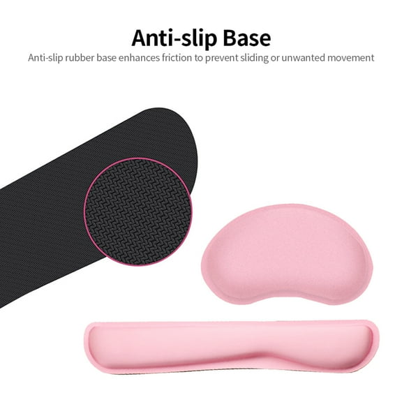 Wrist Memory Foam Keyboard Mouse Wrist Pad Set Office Gaming Keyboard Mouse Wrist Pads With  Fabric Anti-slip Base Pink