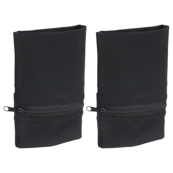 Wrist Pouch 6"x 4", Wrist Wallet Sports Wristband Wallet with Zipper Pocket for Running (Black, 2 Pcs)