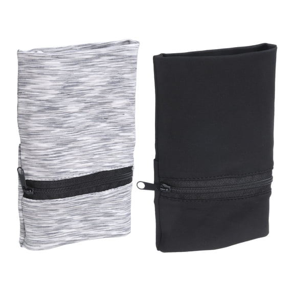 Wrist Pouch 6"x 4", Wrist Wallet Sports Wristband Wallet with Zipper Pocket for Running (Black/Gray, 2 Pcs)