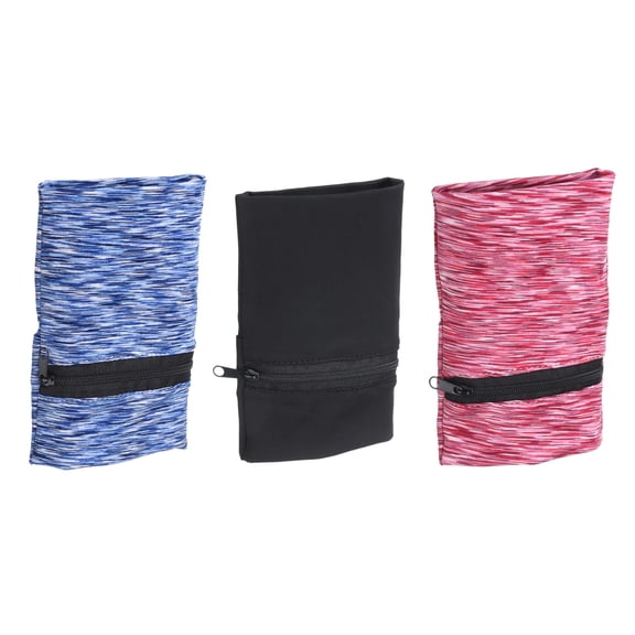 Wrist Pouch 6"x 4", Wrist Wallet Sports Wristband Wallet with Zipper Pocket for Running (Blue/Black/Red, 3 Pcs)