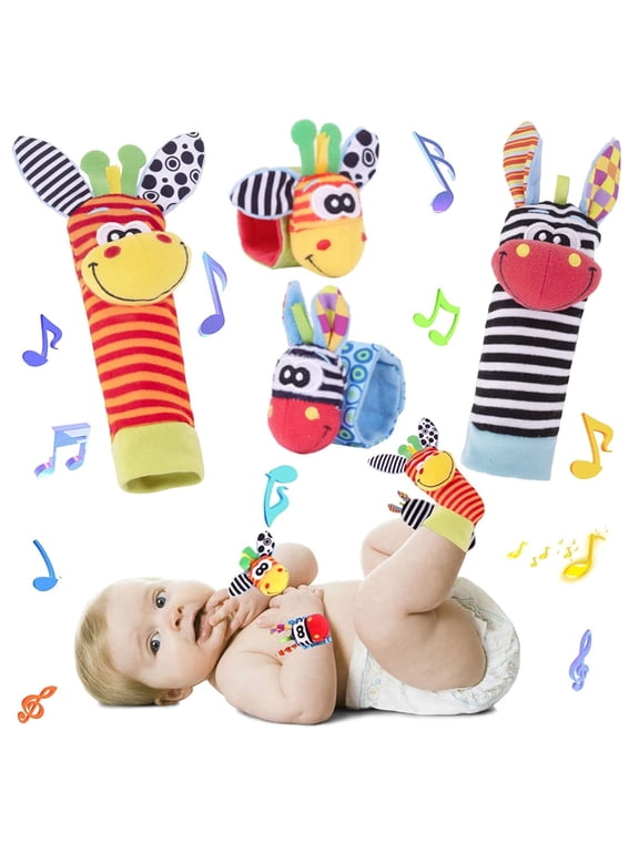Wrist Rattle Foot Finder Socks Set Arm Hand Bracelet Rattle Feet Leg Ankle Socks Newborn Soft Sensory Toy Baby Socks Newborn Wrist Rattles for Babies 0-6 Months Infant Baby Gift 6-12 Months