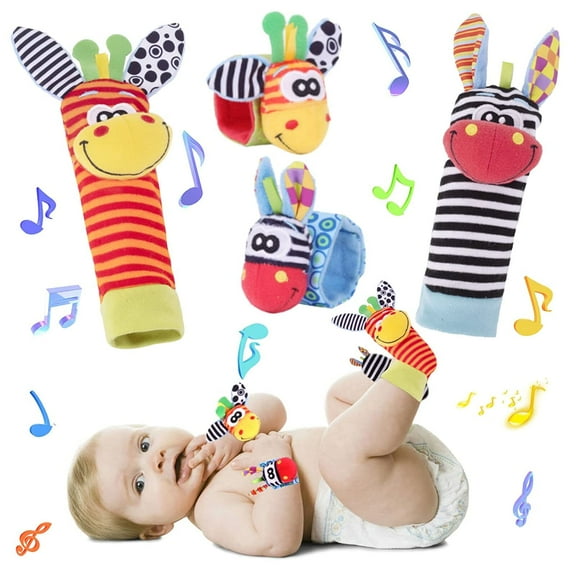Wrist Rattle Foot Finder Socks Set Arm Hand Bracelet Rattle Feet Leg Ankle Socks Newborn Soft Sensory Toy Baby Socks Newborn Wrist Rattles for Babies 0-6 Months Infant Baby Gift 6-12 Months
