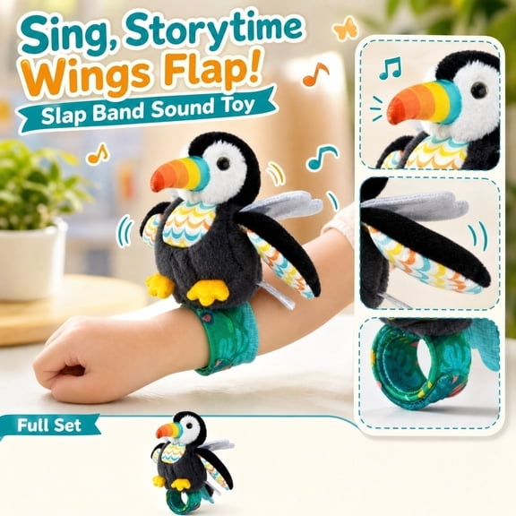 Wrist Rattle Plush Toucan Toy with Singing Story Telling Flapping Wings 1 Pack Soft Interactive Educational Play for Toddlers Infants Ideal for Early Development Birthday Holiday Gift