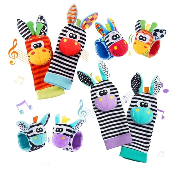 Ludolm 8PCS Baby Rattle Socks Set, Hand and Foot Finder Rattles Toys for Babies 0-6 Months, Infant Shower Gifts Set with Wrist Rattle Socks, Newborn Sensory Toy for Boys Girls 0-12 Months