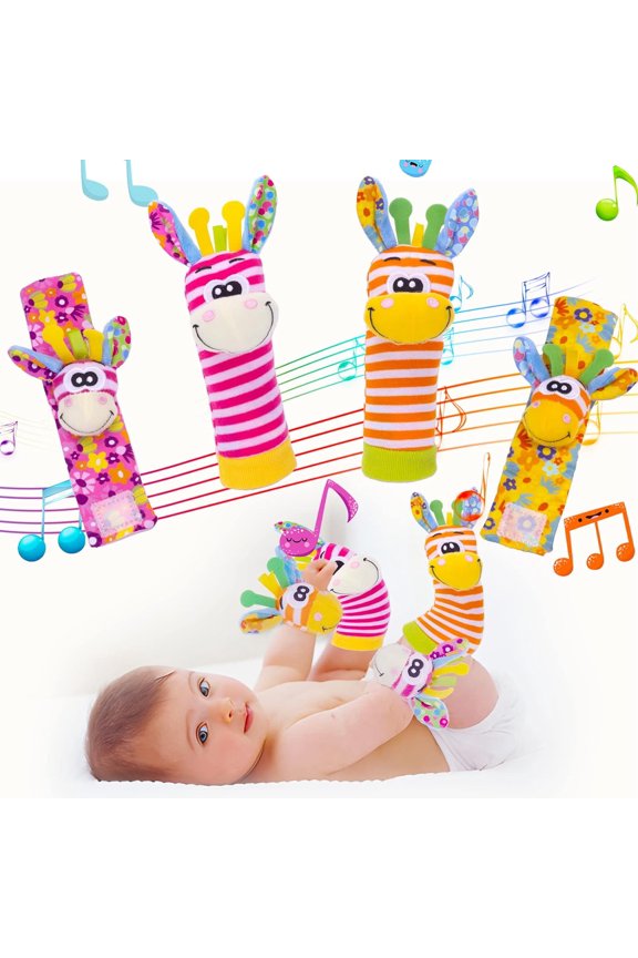 Wrist Rattles Baby Socks Baby Toys Set Soft Sensory Toys for Babies Cartoon Animal Rattles Sock Early Development Toy Baby Shower Birth Gift for Newborn Infant Baby Boy Girl 0 to 3 Years Old