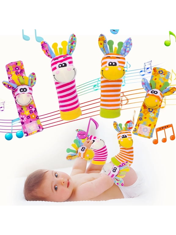 Wrist Rattles Baby Socks Baby Toys Set Soft Sensory Toys for Babies Cartoon Animal Rattles Sock Early Development Toy Baby Shower Birth Gift for Newborn Infant Baby Boy Girl 0 to 3 Years Old