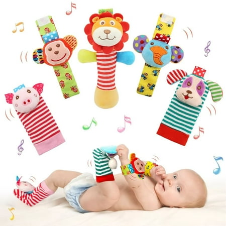 Bloobloomax Wrist Rattles Foot Finder Velcro Baby Toddler Toy, Arm Hand Bracelet Rattle, Feet Leg Ankle Socks (5 pcs)