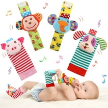 Wrist Rattles Foot Finder Rattle Sock Baby Rattle Toy, Arm Hand Bracelet Rattle, Feet Leg Ankle Socks, Birthday Holiday Birth Present for Newborn Boy Girl