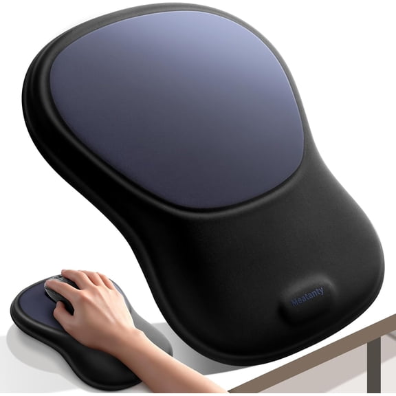 with Wrist Rest, Ergonomic Mouse Wrist Support, Desk Mouse Mat Computer Accessories, Soft Memory Foam Palm Hand Pain Relief, Non-Slip Laptop Cushion, Office Home Gaming Black Blue