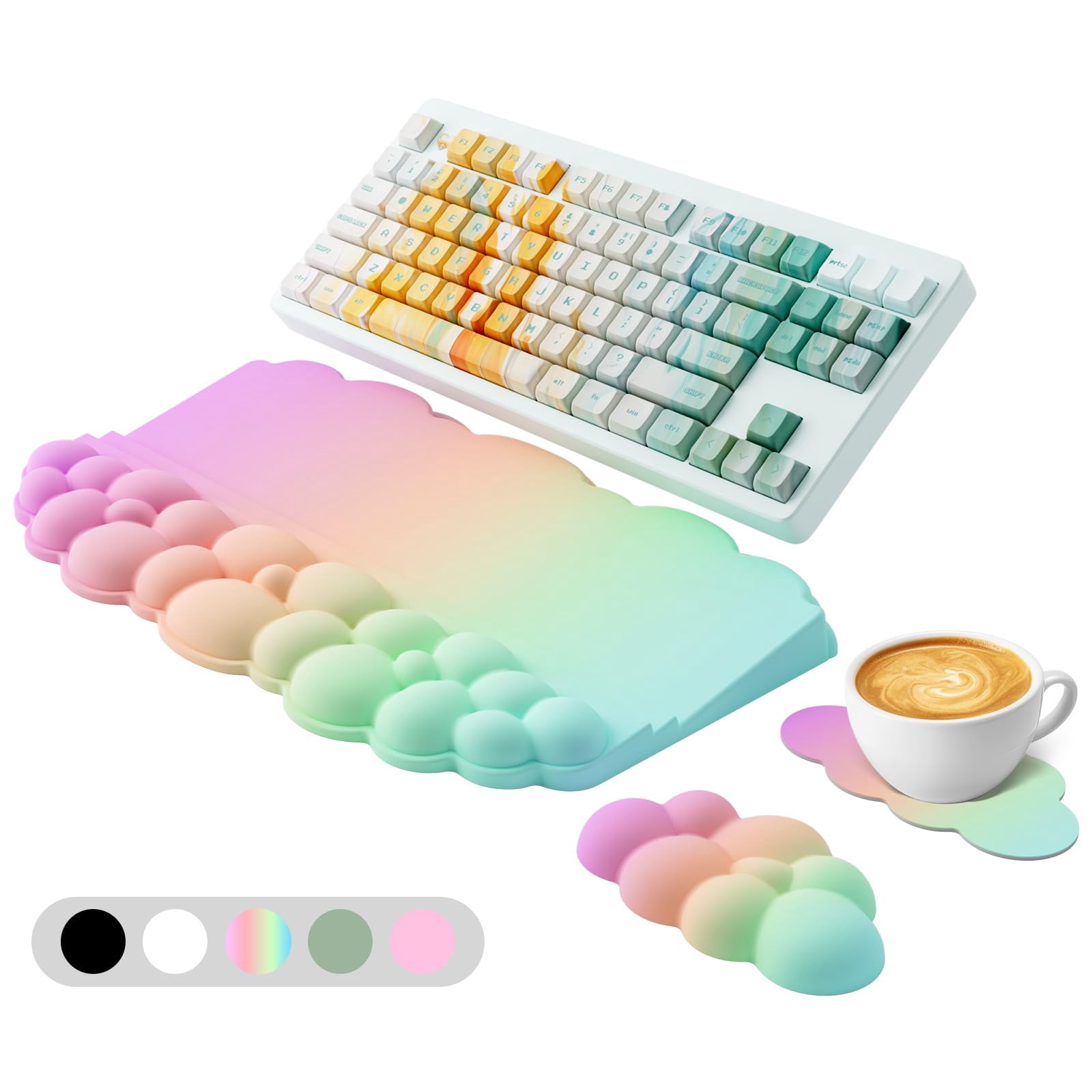 Wrist Rest For  Soft Memory Foam Cloud Stand Pad With Set Non-slip Silicone Base Easy Typing Comfort Computer Laptop - Rainbow