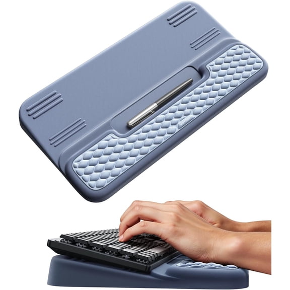 Wrist Rest with Keyboard Stand, Computer Support Pad, Ergonomic Riser Holder Lift Tray Soft Memory Foam Desk Cushion, Palm Hand Typing for Office Home Gift-Blue
