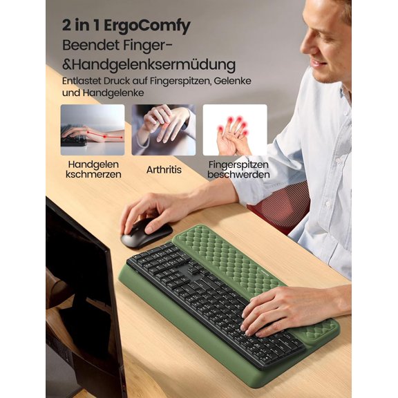 Wrist Rest with Keyboard Stand, Computer Wrist Support Pad, Ergonomic Keyboard Riser Holder Lifter Tray with Wrist Pad, Soft Memory Foam Desk Cushion, Palm Hand Typing for Office Home School