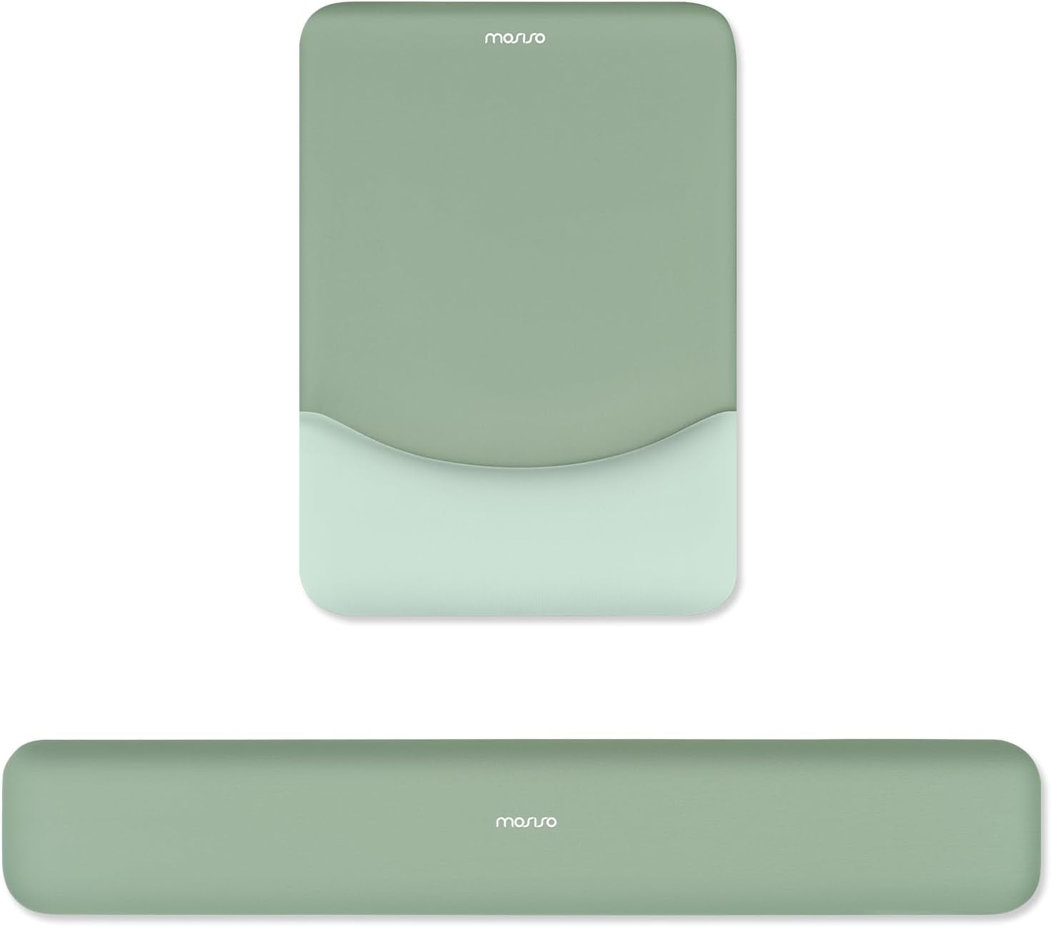 Wrist Rest Support for Mouse Pad&Keyboard Set, Rectangular Ergonomic Mousepad Non-Slip Base Home/Office Pain Relief&Easy Typing Pad with Neoprene Cloth&Raised Silicone Lining, Green