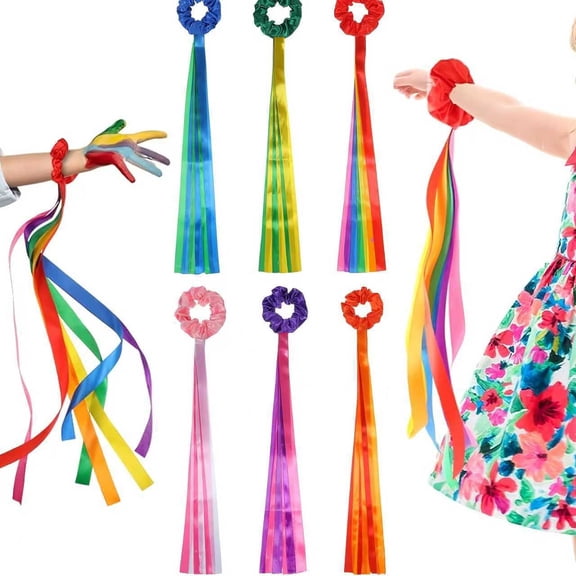 Wrist Ribbons for Children, 6 Pieces Rainbow Wrist Streamers, 19.69 Inch Dance Ribbons for School Art Show, Gymnastics Training, Parties