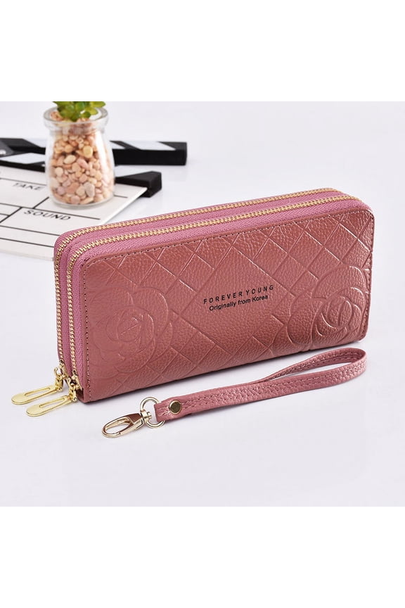 Wrist Strap Clutch Double Zipper Large Capacity,Rubber red