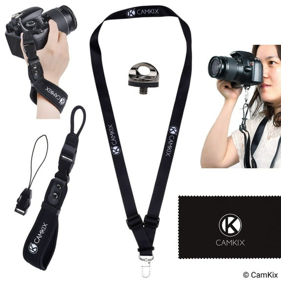 Wrist Strap and Lanyard for DSLR and Compact Cameras - Extra Strong and Durable - Comfortable Neoprene Bracelet - Adjustable Fit - Quick Release Clip - Tripod Screw, Tether and Cleaning Cloth Incuded