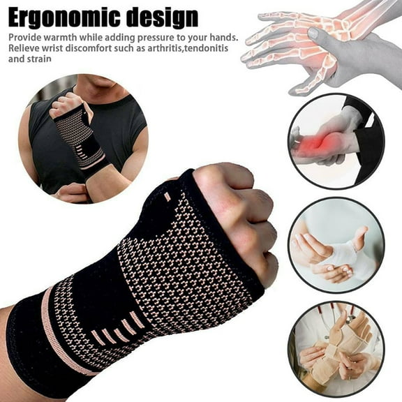 Wrist Support Sleeves,Copper Infused Wrist Compression Sleeve Brace for Carpal Tunnel, RSI, Tendonitis, Arthritis, Wrist Sprains, Sports, Gym and More, 1 Pair