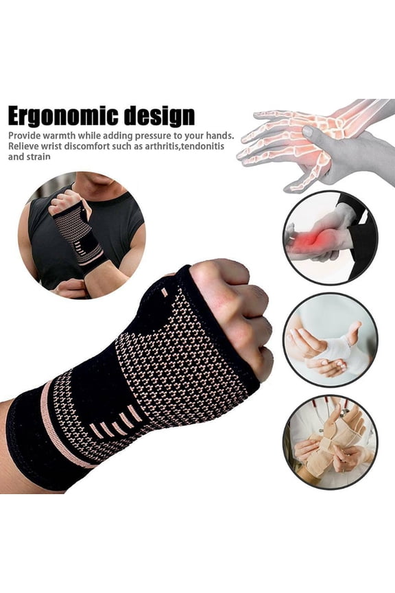 Wrist Support Sleeves,Copper Infused Wrist Compression Sleeve Brace for Carpal Tunnel, RSI, Tendonitis, Arthritis, Wrist Sprains, Sports, Gym and More, 1 Pair