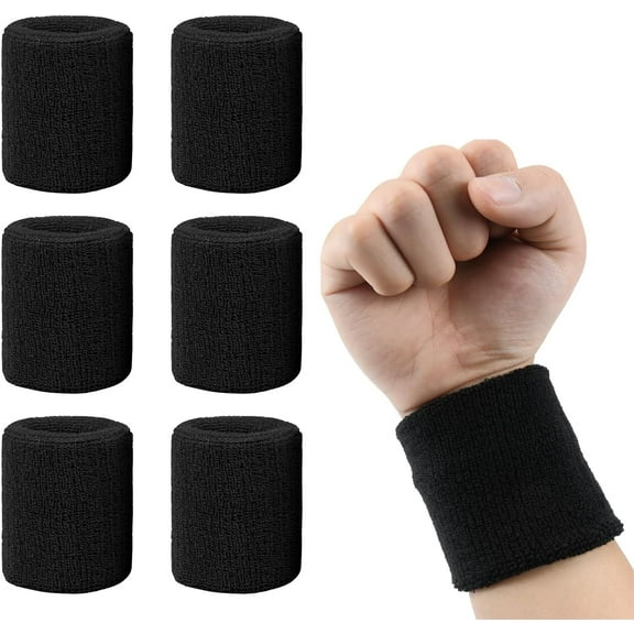 Wrist Sweatbands, 6 Pack Tennis Wrist Bands Absorbent Sweat Band for Men and Women, Breathable Sweatbands for Working Out, Football, Basketball, Athletic Sports,Black