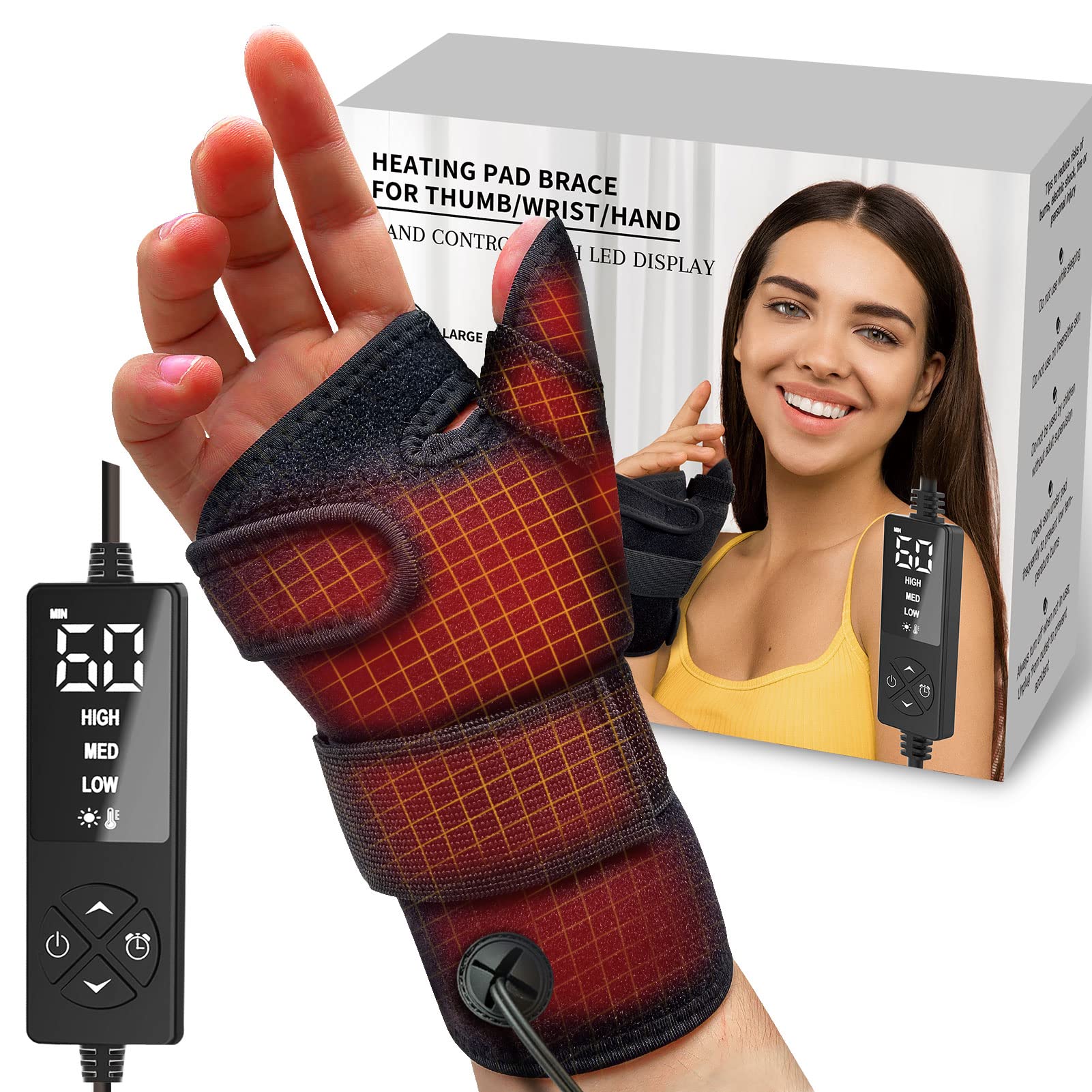 Wrist Thumb Brace Heating Pad for Arthritis and Carpal Tunnel Relief, Hand Heating Pad for